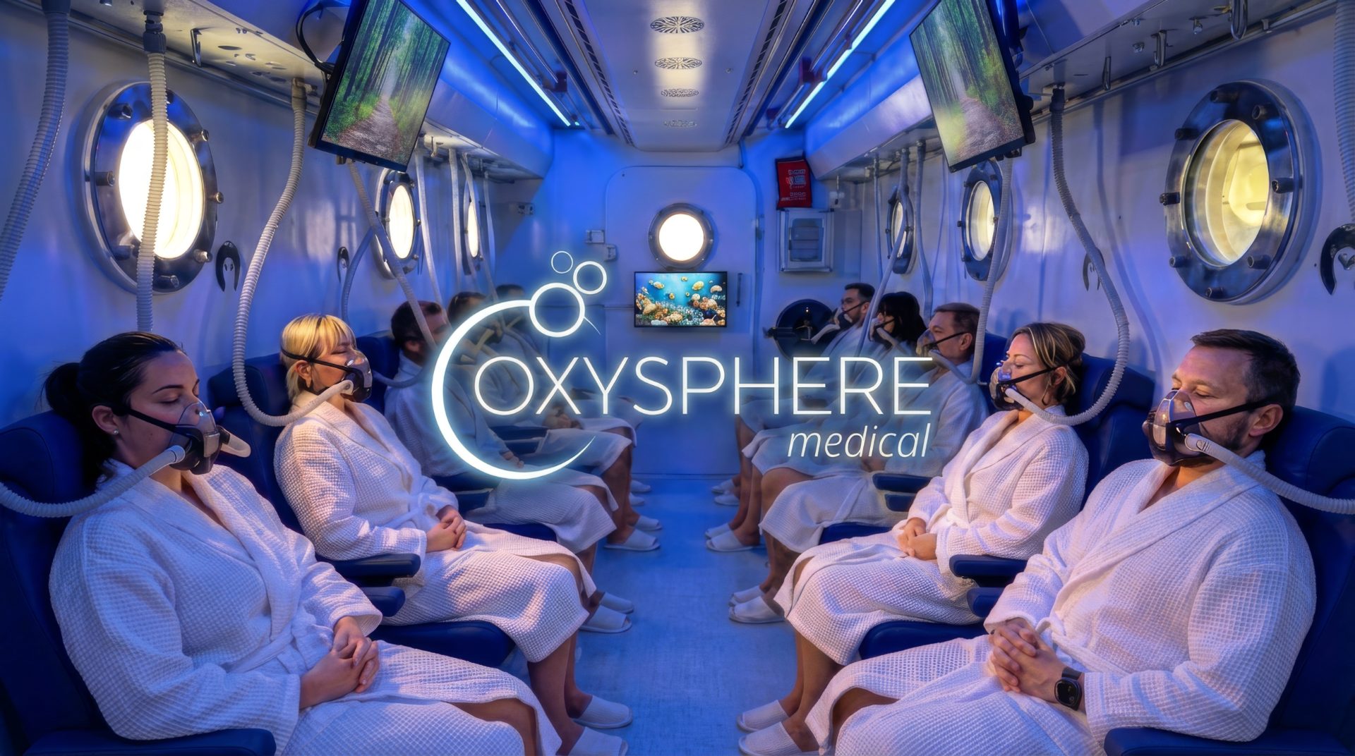 Pacienti med hiperbarično kisikovo terapijo v komori OxySphere Medical